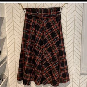 Zara midi black, red and gold plaid skirt
